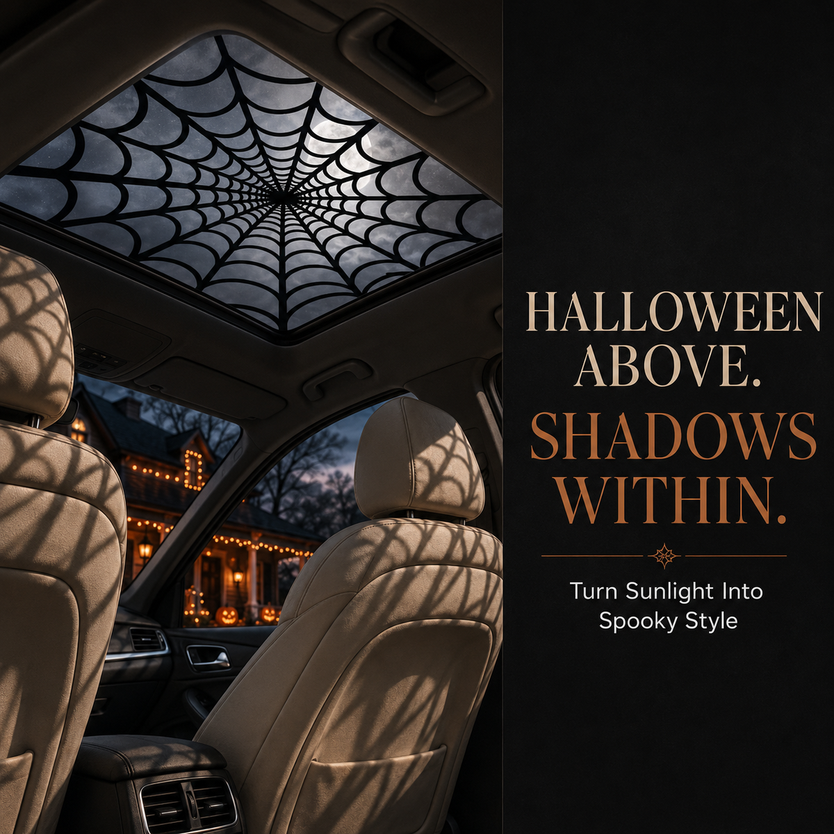 🕸🦇Halloween Sunroof Decal – Gothic Spiderweb & Bats Window Overlay