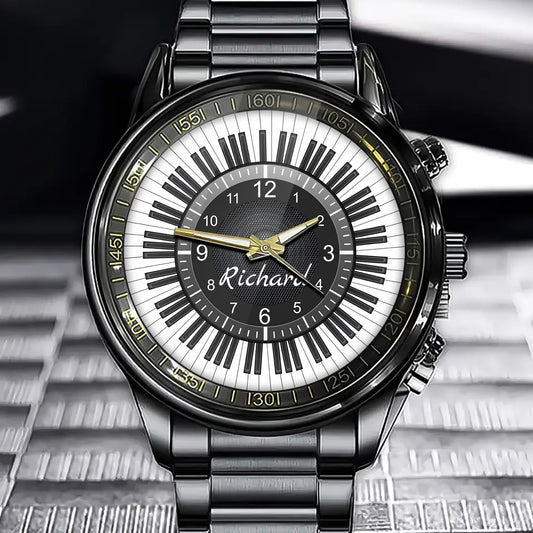 Personalized Black and White Piano Keys Watch – Custom Name Design