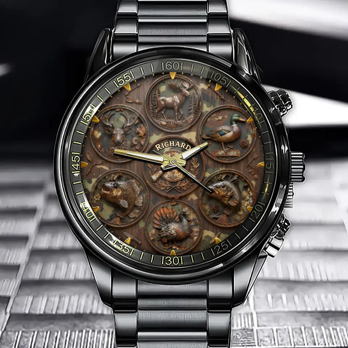 Personalized Hunting & Fishing Watch – Custom Name Outdoor Adventure Gift