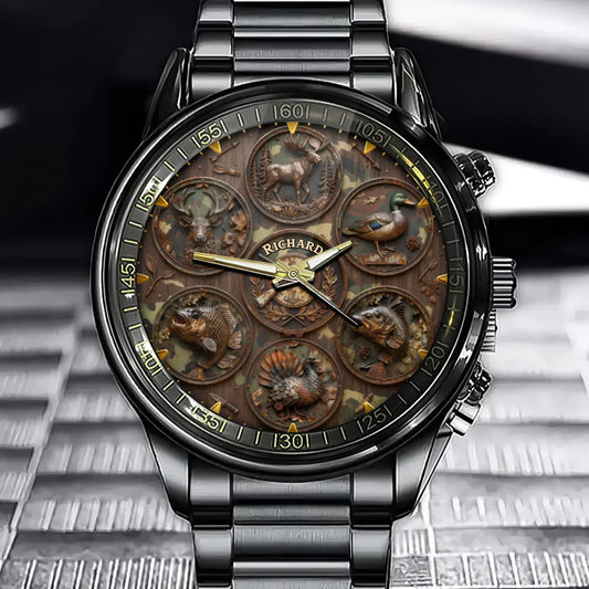 Personalized Hunting & Fishing Watch – Custom Name Outdoor Adventure Gift