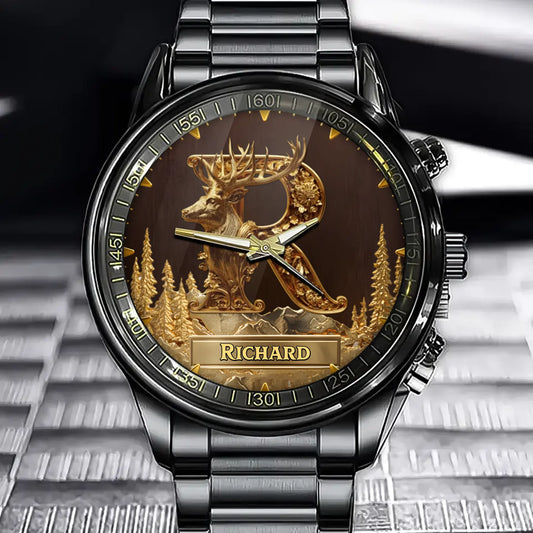 Hunting Enthusiasts' Personalized Watch - Embellished with Alphabet Initials for a Personal Touch