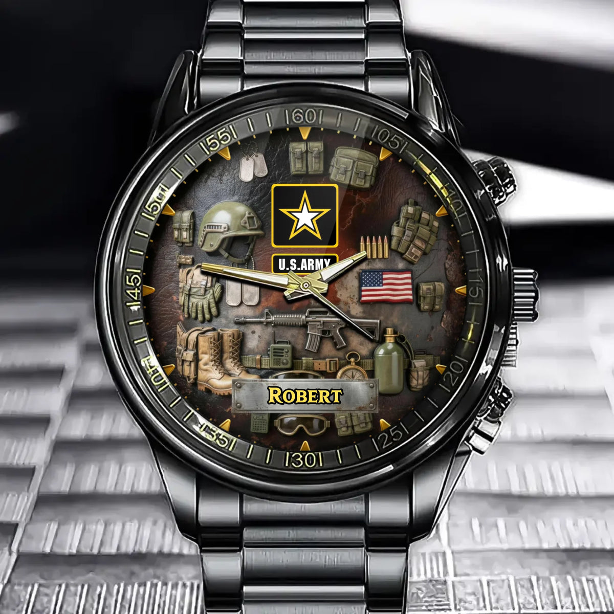 Custom Military-Themed Personalized Watch With Adjustable Branch Design