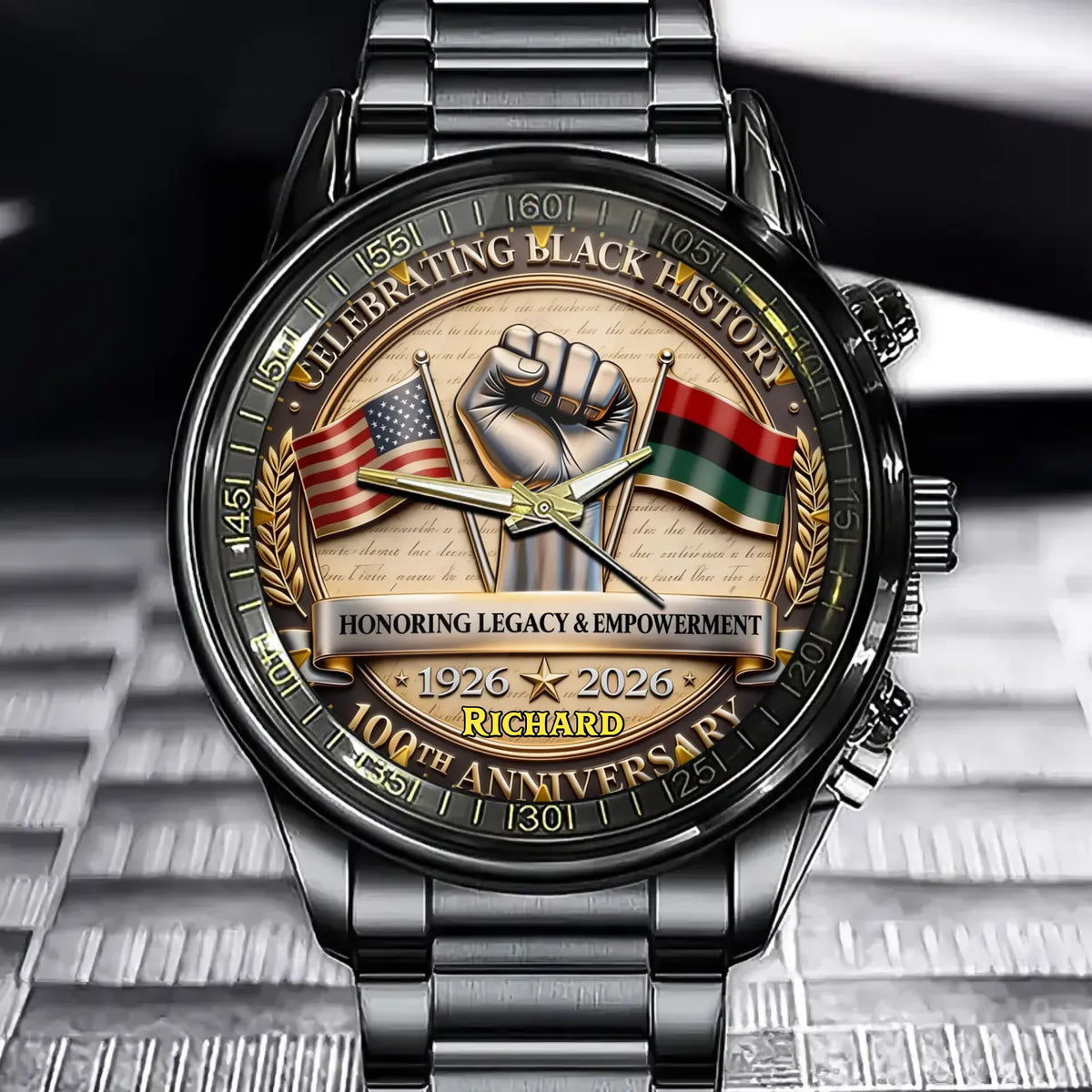 Personalized Black History 100th Watch - Custom Engraving For Pride