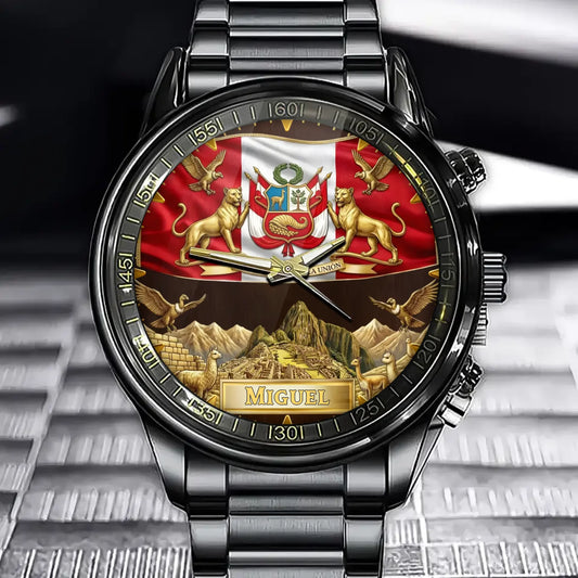 Personalized Peru Coat Of Arms Watch - Custom Engraving For National Pride