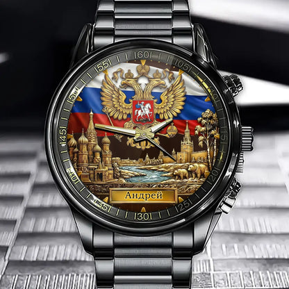 Personalized Russia Flag Emblem Watch with Name – A Russian Pride Gift