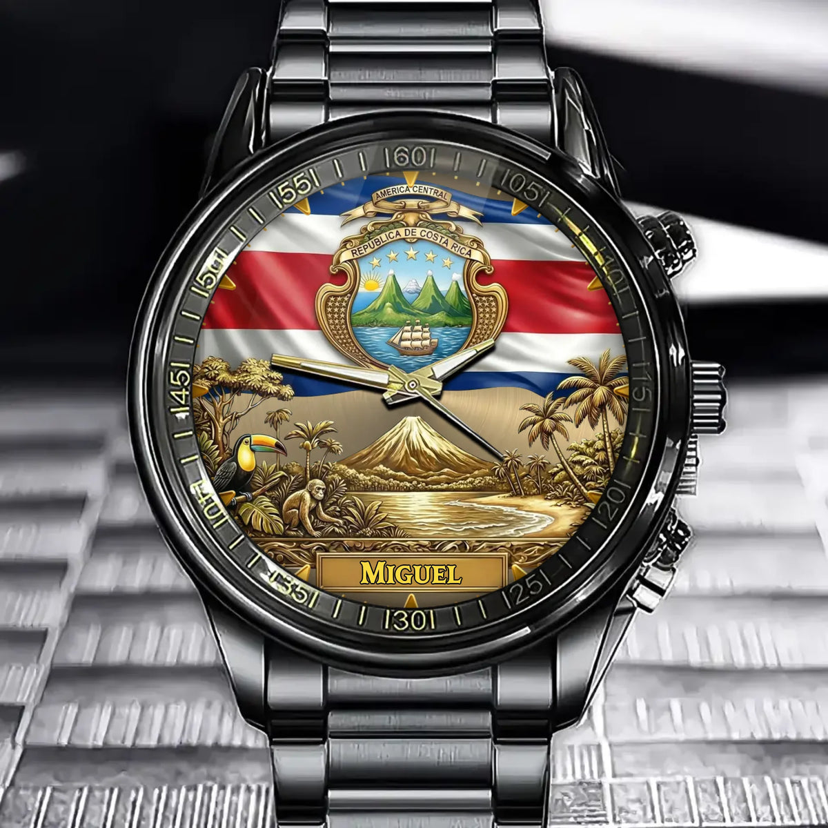 Personalized Costa Rica Coat Of Arms Watch – Custom Name For Proud Ticos