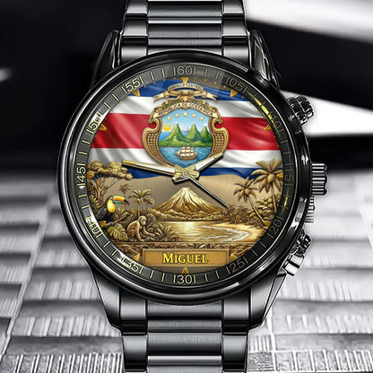Personalized Costa Rica Coat Of Arms Watch – Custom Name For Proud Ticos
