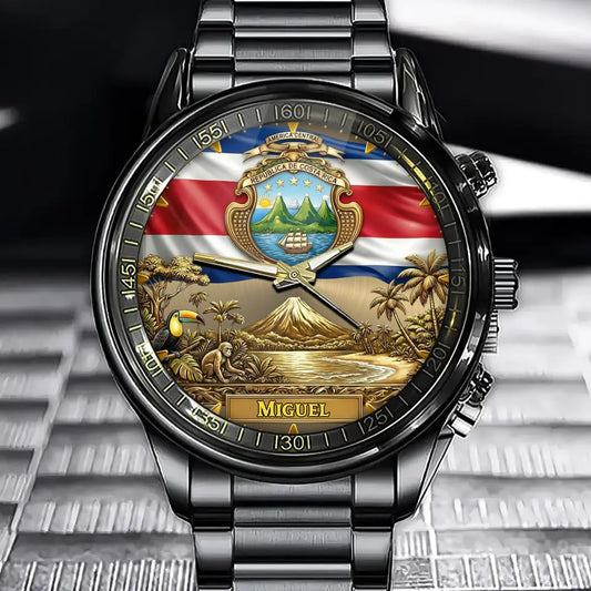 Personalized Costa Rica Coat Of Arms Watch – Custom Name For Proud Ticos