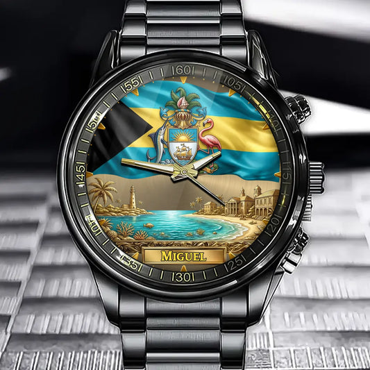 Personalized Bahamas Coat Of Arms Watch – Custom Name For Proud Bahamians