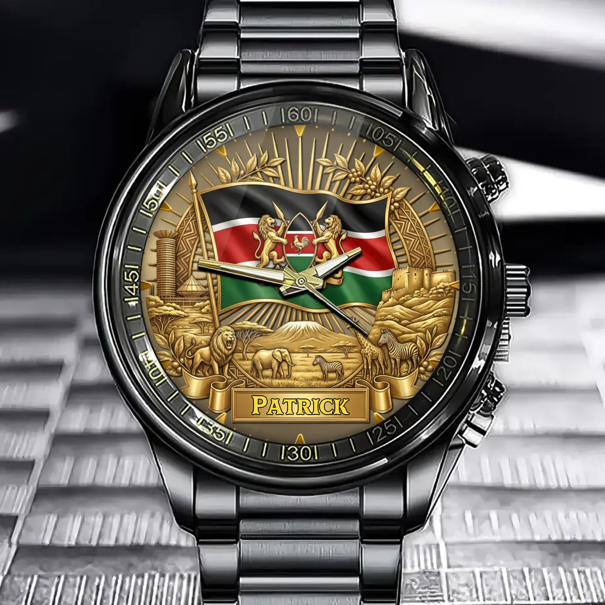 Personalized Kenya Coat Of Arms Watch – Custom Name For National Pride