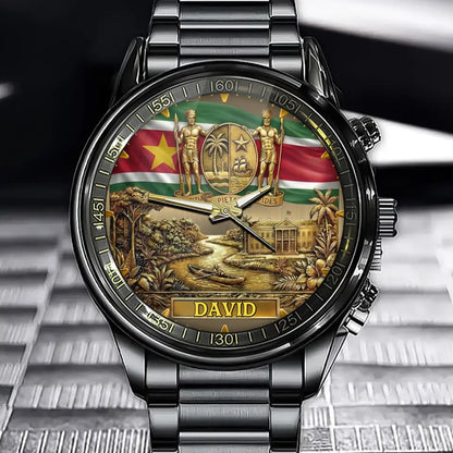 Personalized Suriname Pride Watch – Custom Name For National Spirit