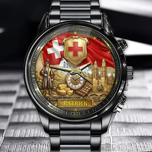 Personalized Swiss Heritage Watch – Custom Name, Alpine Glory Edition