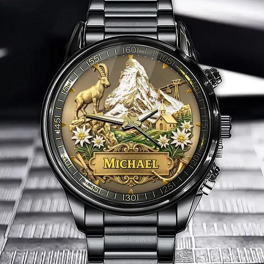 Personalized Alpine Mountain Glory Watch – Custom Name For Outdoor Enthusiasts