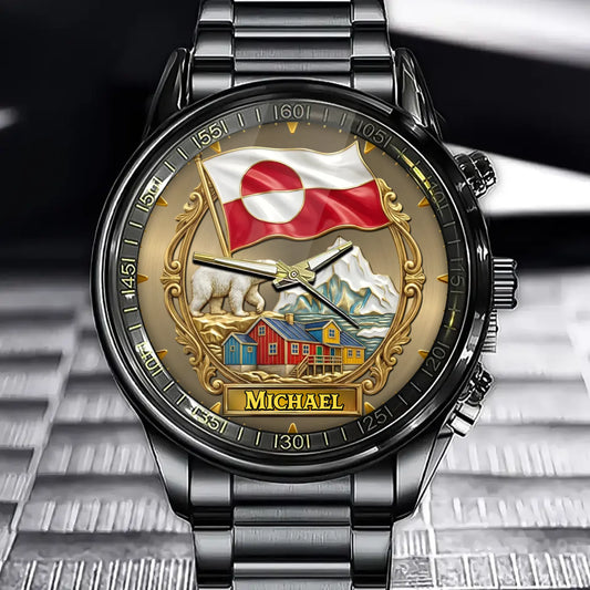 Personalized Greenland Pride Watch - Custom Name with Polar Bear and Polar Landscape