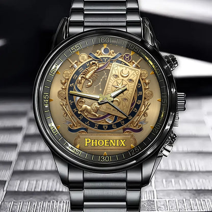 Personalized Gold Embossed Tarot Zodiac Watch For Astrology Enthusiasts