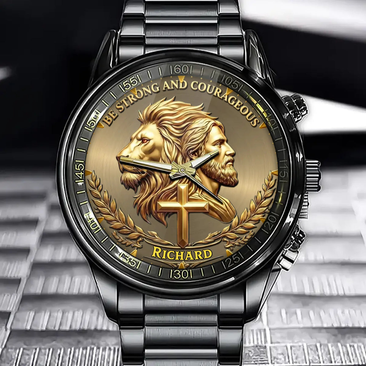Personalized Faith & Valor Lion Emblem Watch - As Bold As a Lion