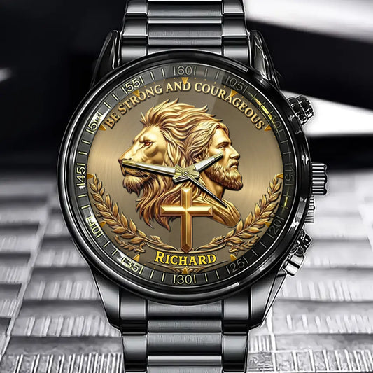 Personalized Faith & Valor Lion Emblem Watch - As Bold As a Lion