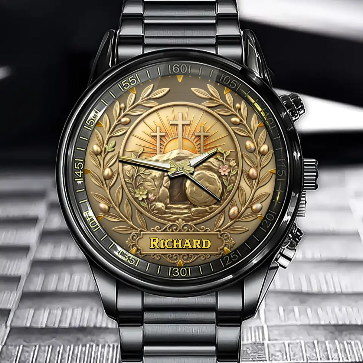 Personalized Eternal Hope Resurrection Watch – Custom Name on Golden Dawn Dial