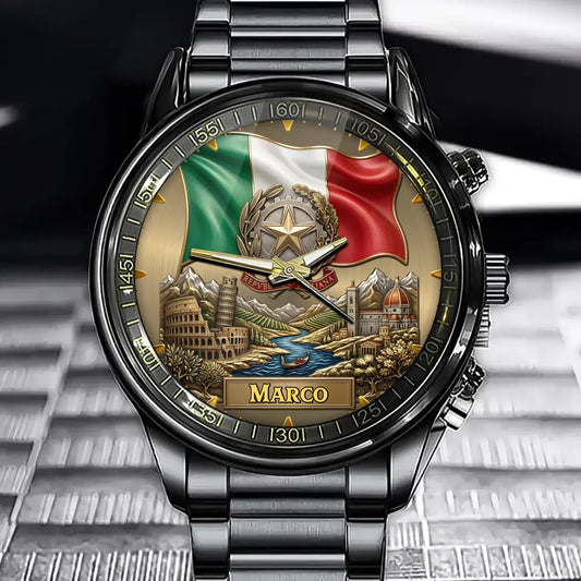 Personalized Italy Heritage Watch – Custom Name With Italian Flag and Crest