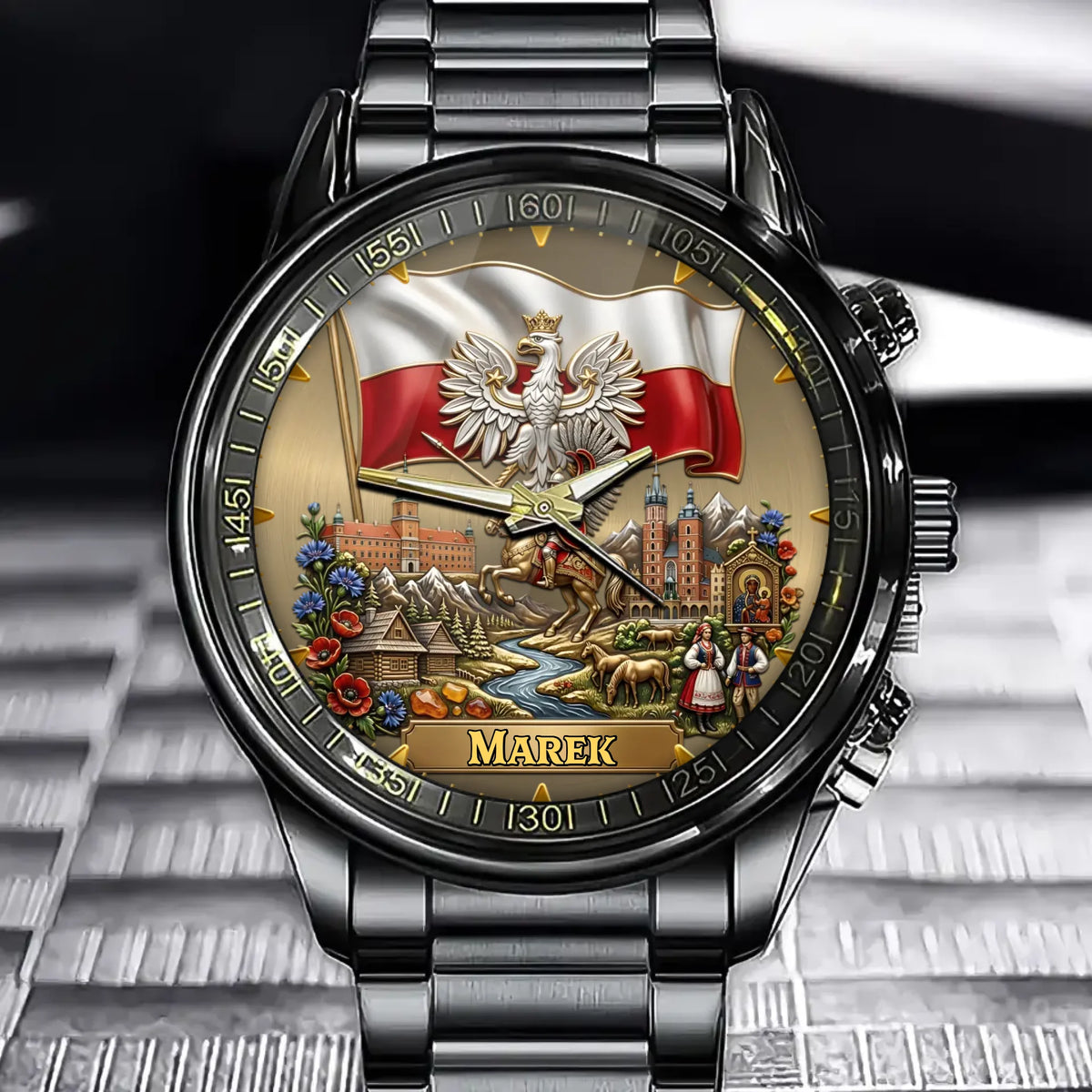 Personalized Poland Heritage Watch – Custom Name With Polish Flag and National Emblem