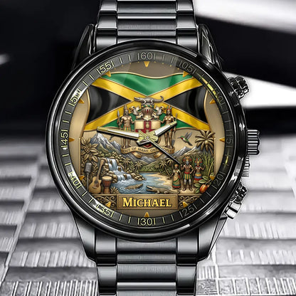 Personalized Jamaica Heritage Watch – Custom Name With Flag and Emblem