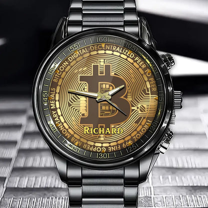 Personalized Crypto Collector’s Watch – Custom Bitcoin Design with Your Name